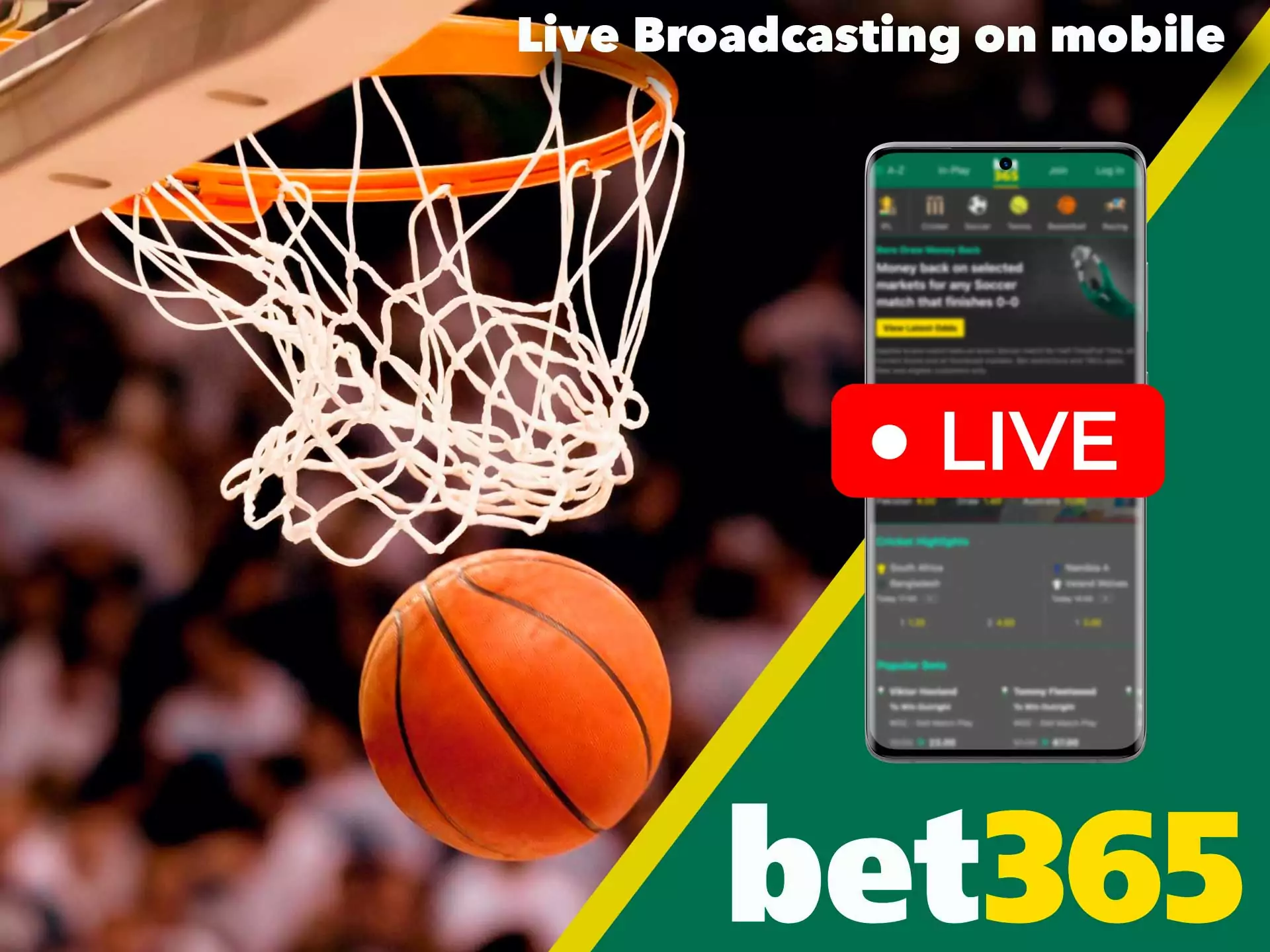 At Bet365 app you can watch live broadcasts of matches online.