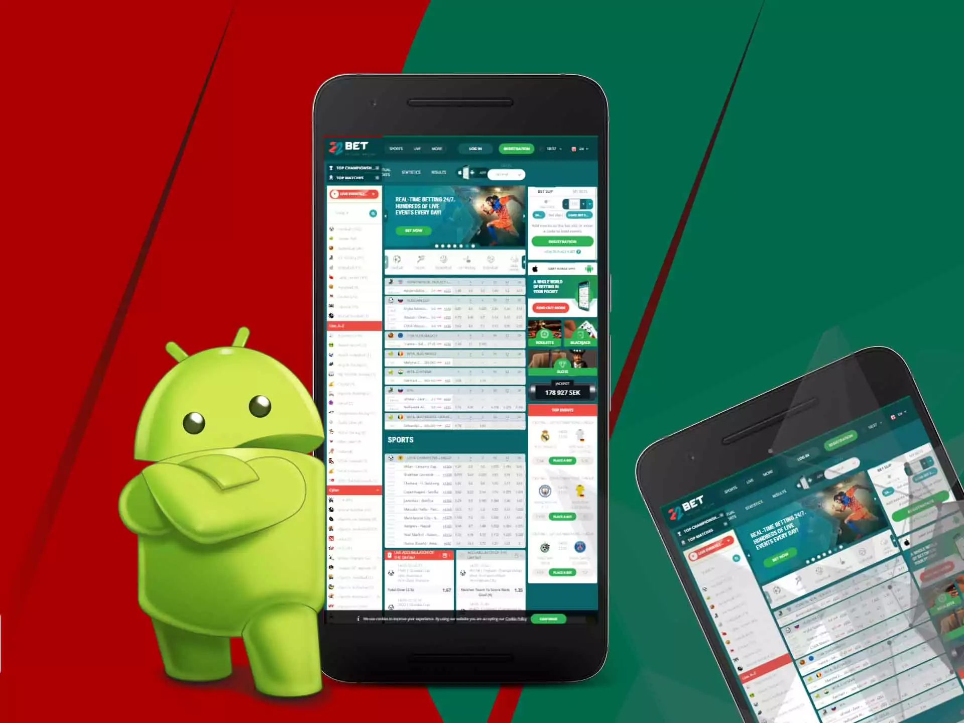 You can install 22Bet app on your Android smartphone with no problems.