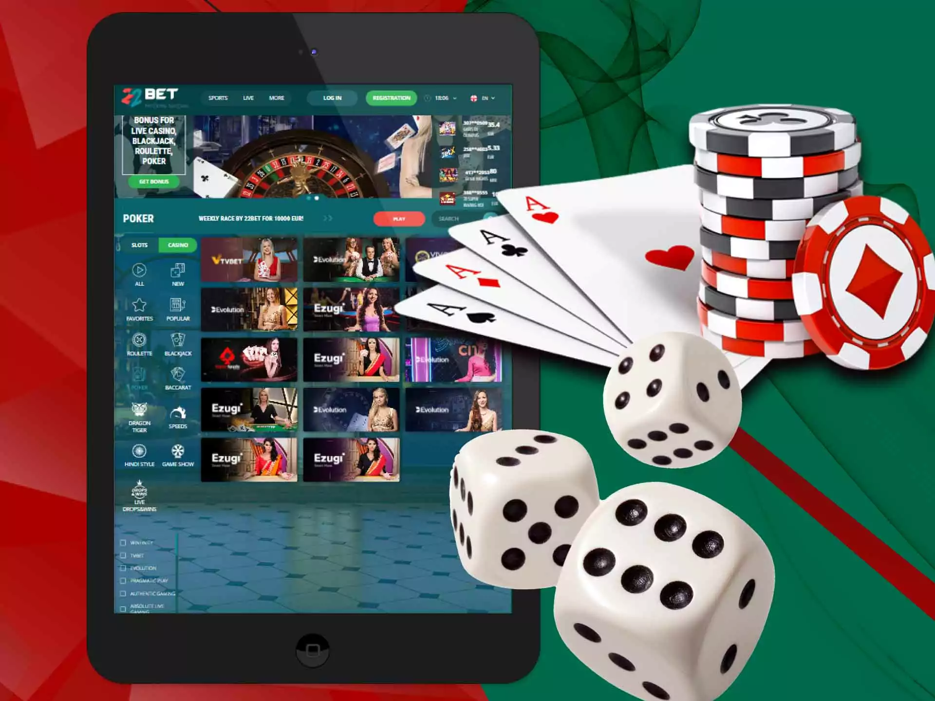 Play poker games in the 22Bet casino.